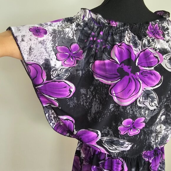 Women's Purple Floral Sleeveless Tunic Top - Picture 5 of 13